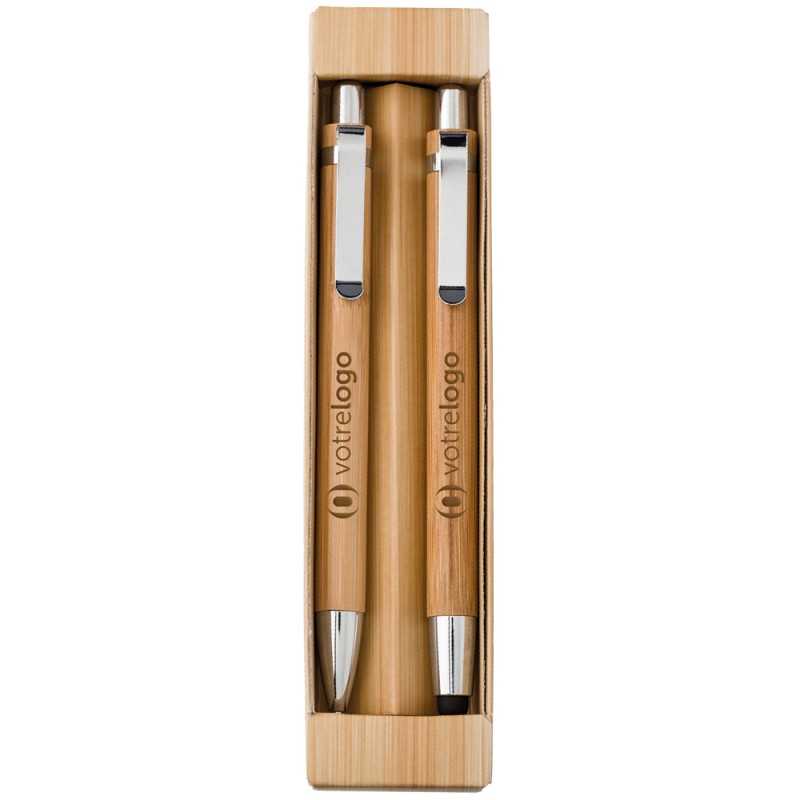 Parure stylo/porte-mines personnalisée Bambou - logoté